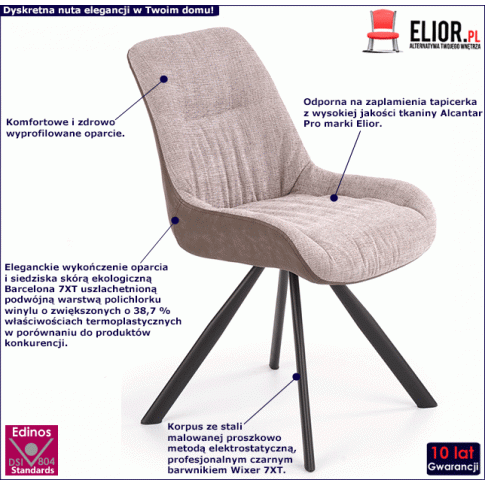 Fotografia Nowoczesne krzesło tapicerowane Beneti - popielaty + brązowy z kategorii Krzesła do salonu