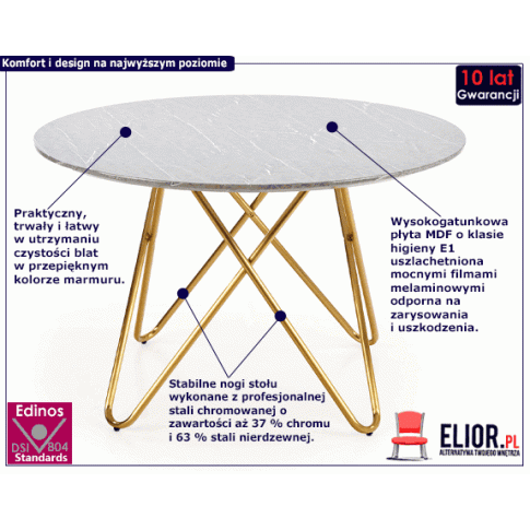 Fotografia Okrągły stół glamour Vismos - złoty z kategorii Stoły