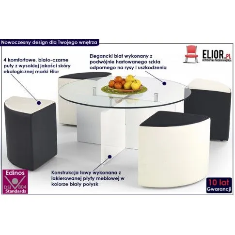 Fotografia Ława z pufami Efanos - biała z kategorii Ławy i stoliki