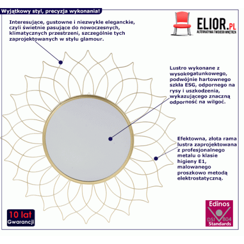 Fotografia Okrągłe dekoracyjne lustro glamour Molia - złote z kategorii Lustra