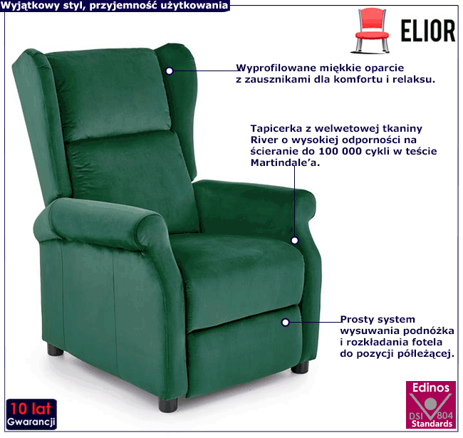 Zielony fotel uszak Nika 2X