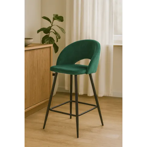 Szczegółowe zdjęcie nr 4 produktu Zielony tapicerowany hoker welurowy z oparciem - Apuss