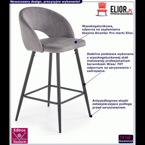 Fotografia Szary tapicerowany nowoczesny hoker z oparciem - Apuss z kategorii Kuchnia i jadalnia