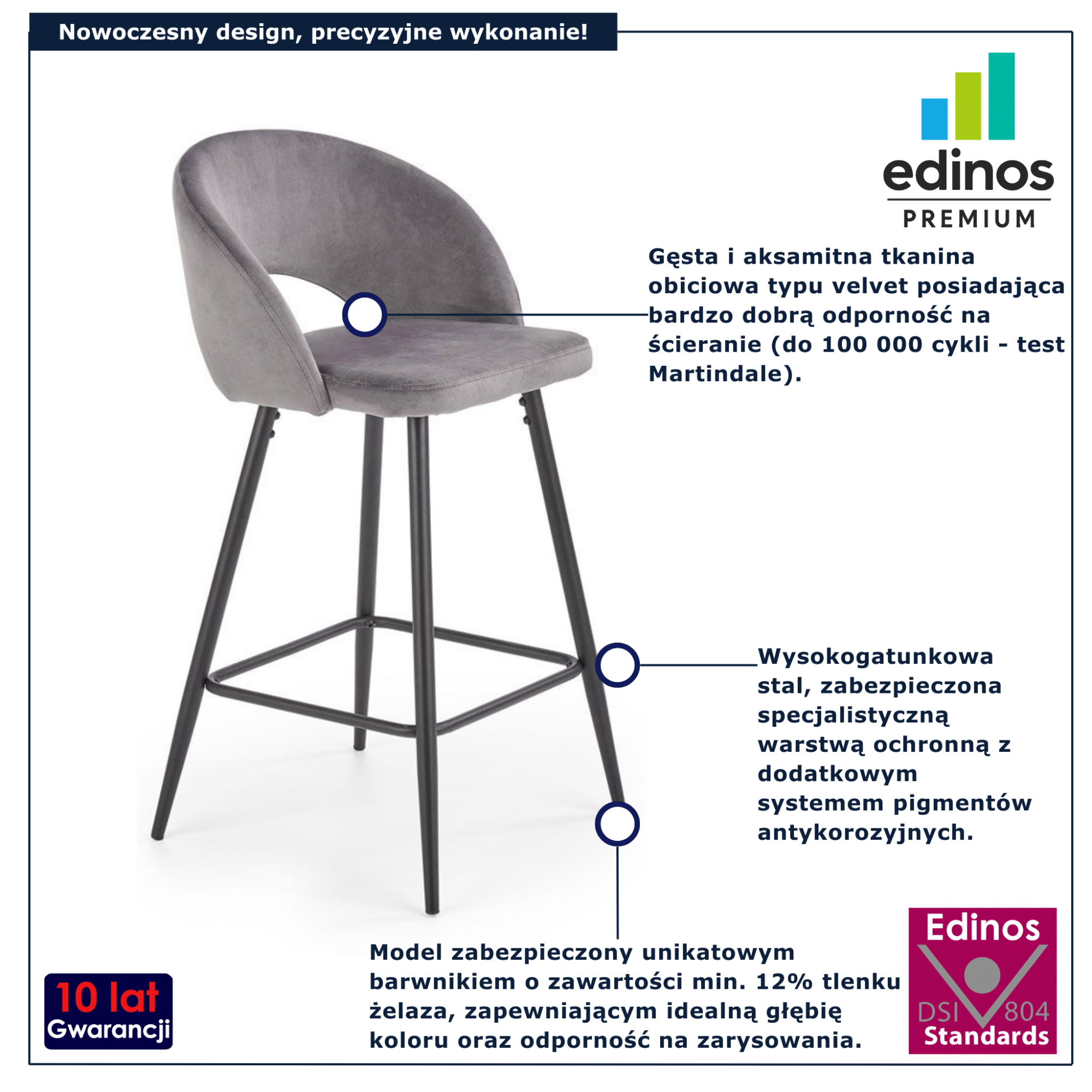 Szary hoker welurowy z oparciem Apuss