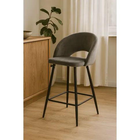 Szczegółowe zdjęcie nr 4 produktu Szary tapicerowany nowoczesny hoker z oparciem - Apuss