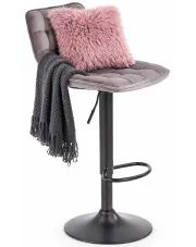 Szary pikowany welurowy hoker z oparciem - Justix w sklepie Edinos.pl