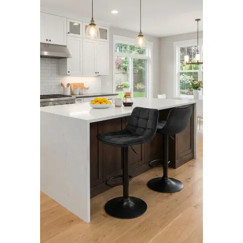 Fotografia Szary pikowany welurowy hoker z oparciem - Justix z kategorii Kuchnia i jadalnia