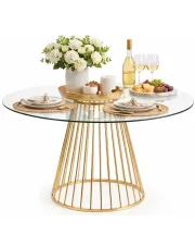 Okrągły szklany stół glamour Telis - złoty w sklepie Edinos.pl