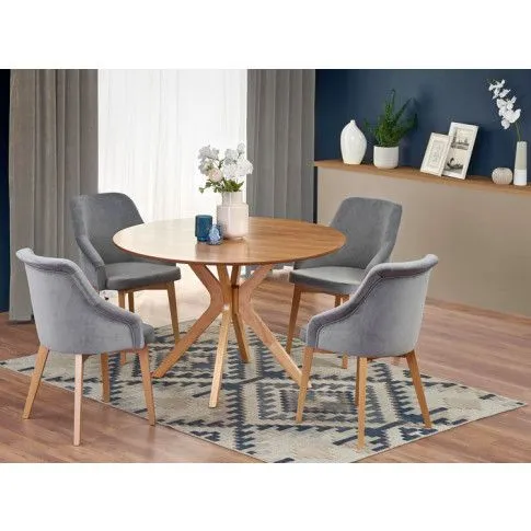 Szczegółowe zdjęcie nr 4 produktu Okrągły stół minimalistyczny w kolorze dębowym - Froser