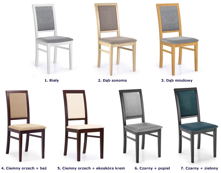 Dostępne wersje kolorystyczne drewnianego krzesła Prince