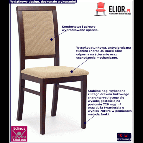 Fotografia Drewniane krzesło tapicerowane ciemny orzech + beż - Iledor z kategorii Krzesła