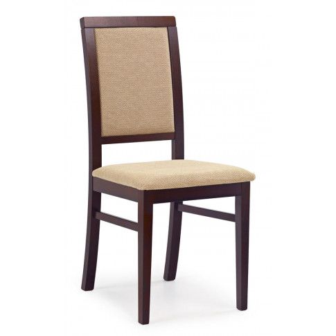 Zdjęcie produktu Drewniane krzesło tapicerowane Prince - Ciemny orzech + beż.