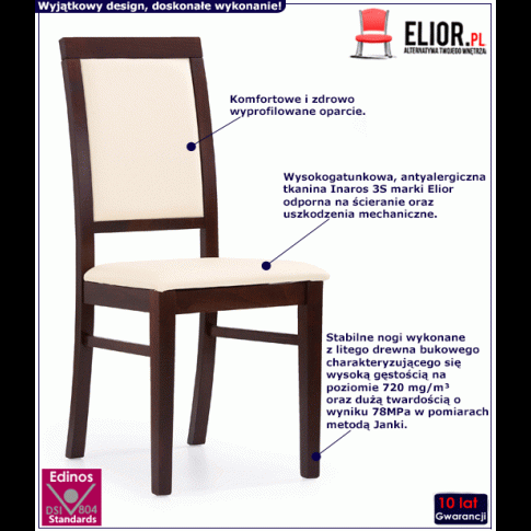 Fotografia Drewniane krzesło tapicerowane Iledor - Ciemny orzech + kremowa ekoskóra z kategorii Krzesła