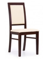 Drewniane krzesło tapicerowane Prince - Ciemny orzech + kremowa ekoskóra w sklepie Edinos.pl
