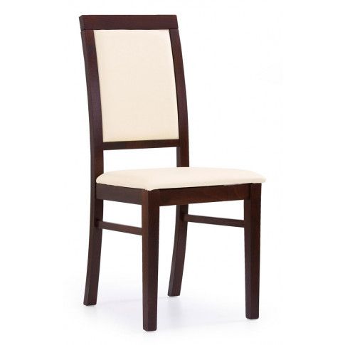 Zdjęcie produktu Drewniane krzesło tapicerowane Prince - Ciemny orzech + kremowa ekoskóra.