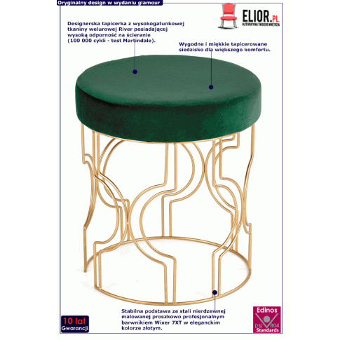 Fotografia Pufa tapicerowana glamour Gammi - zielona z kategorii Pufy