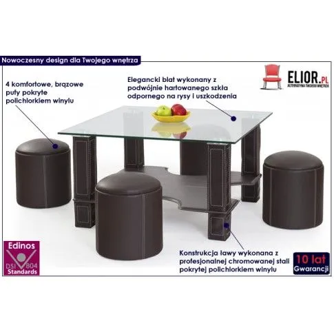 Fotografia Ława z pufami Mevo - brązowa z kategorii Ławy i stoliki