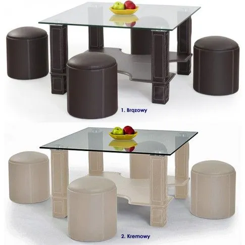 Zdjęcie Ława z pufami Mevo zestaw wypoczynkowy kremowa | Edinos.pl