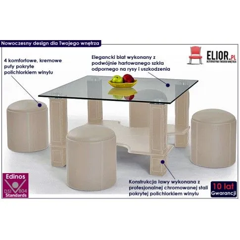 Fotografia Ława z pufami Mevo - kremowa z kategorii Ławy i stoliki