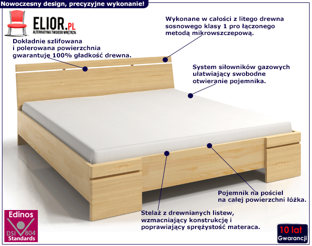 Drewniane łóżko z pojemnikiem na pościel Ventos 4X