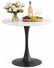 Okrągły szklany stół biały marmur - Borria w sklepie Edinos.pl