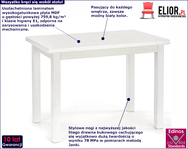 Rozkładany stół Zofea - biały.