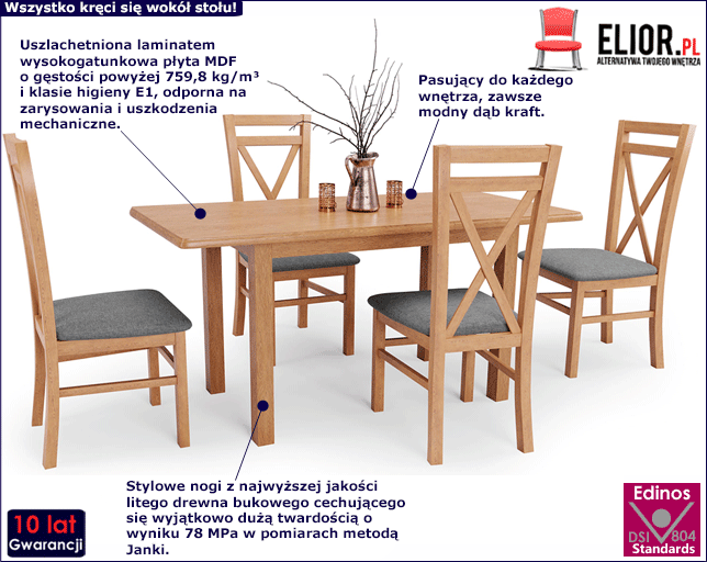 Rozkładany stół Zofea - dąb kraft.