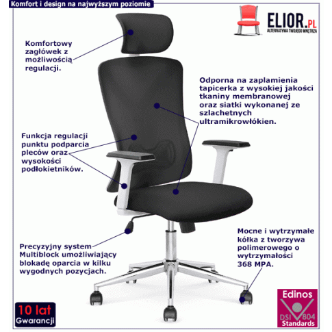 Fotografia Nowoczesny fotel gabinetowy Amlo - czarny+biały z kategorii Fotele obrotowe