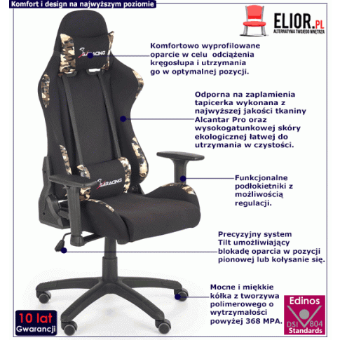 Fotografia Gamingowy fotel Agdo - czarny+moro z kategorii Strona główna