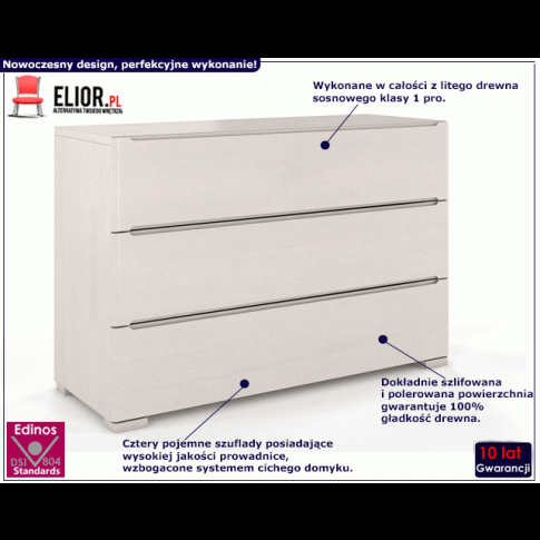 Fotografia Komoda drewniana 3 szuflady Inca 2S - Biały mat z kategorii Komody