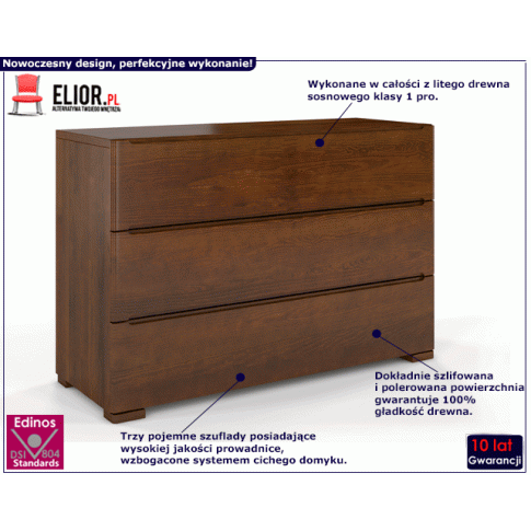 Fotografia Komoda drewniana 3 szuflady Inca 2S - Dąb z kategorii Komody