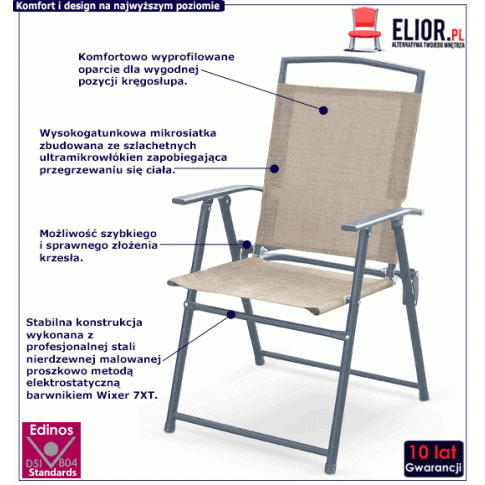 Fotografia Składane krzesło ogrodowe Ilorkin - popiel z kategorii Stoły, krzesła, ławki