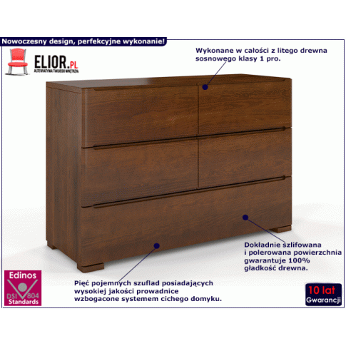Fotografia Komoda drewniana 5 szuflad Inca 4S - Dąb z kategorii Komody