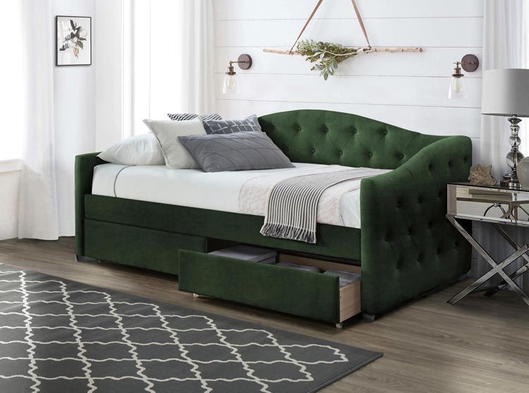Łóżko z szufladami Orin zielone