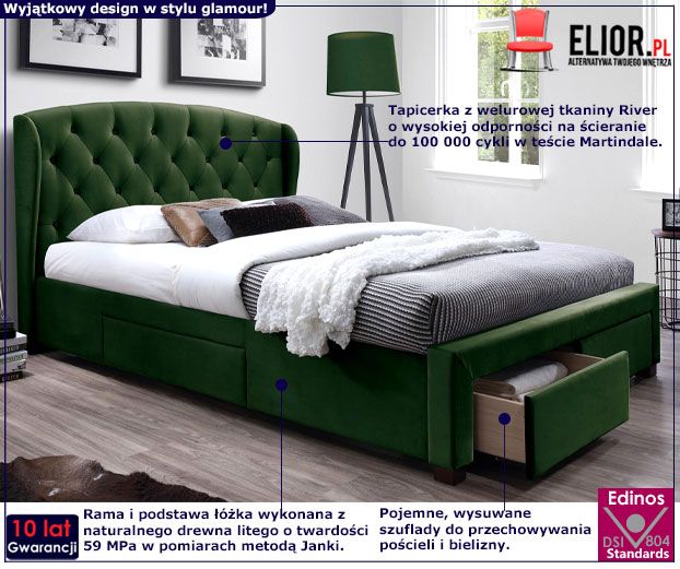 Zielone pikowane łóżko Dizer