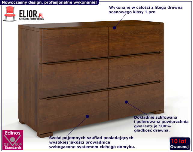 Drewniana skandynawska komoda z szufladami Inca 5S
