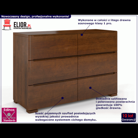 Fotografia Komoda drewniana 6 szuflad Inca 5S - Dąb z kategorii Komody