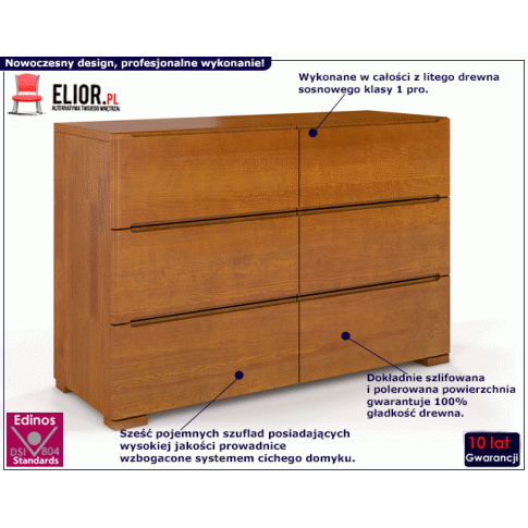 Fotografia Komoda drewniana 6 szuflad Ventos 5S - Orteo z kategorii Komody