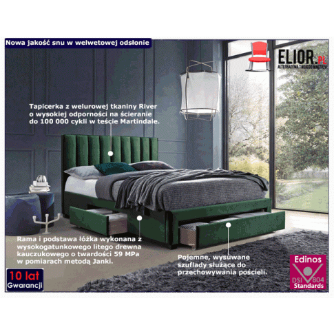 Fotografia Podwójne łóżko z szufladami Kresti - zielone z kategorii Łóżka