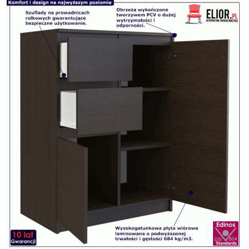 Fotografia Minimalistyczna komoda Katie 2X - wenge z kategorii Komody