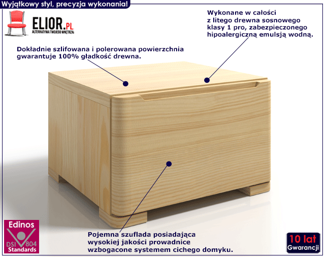 Drewniana skandynawska szafka nocna z szufladą Inca 6S