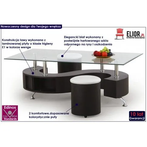 Fotografia Szklana ława z pufami Ilda - wenge z kategorii Ławy i stoliki