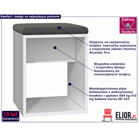 Fotografia Tapicerowany taboret kuchenny Kerem - biały z kategorii Taborety