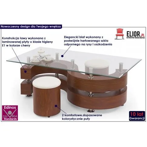 Fotografia Ława z pufami Roden - cherry z kategorii Ławy i stoliki