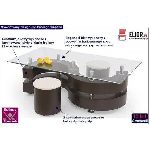 Fotografia Ława z pufami Roden - wenge z kategorii Ławy i stoliki