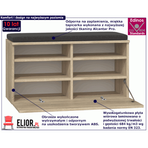 Fotografia Szafka na buty z siedziskiem Juvi - dąb sonoma z kategorii Przedpokój