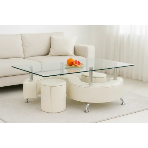 Zdjęcie Ława z pufami Ruten chromowana biała | Edinos.pl