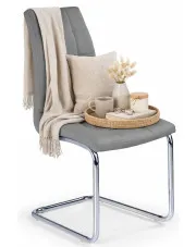 Popielate pikowane krzesło na płozach - Loban w sklepie Edinos.pl