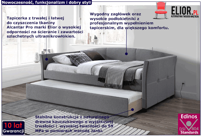 Podwójne łóżko z wysuwanym materacem Mavis