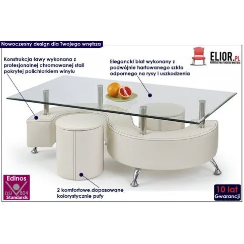 Fotografia Ława z pufami Ruten 2X - biała z kategorii Ławy i stoliki